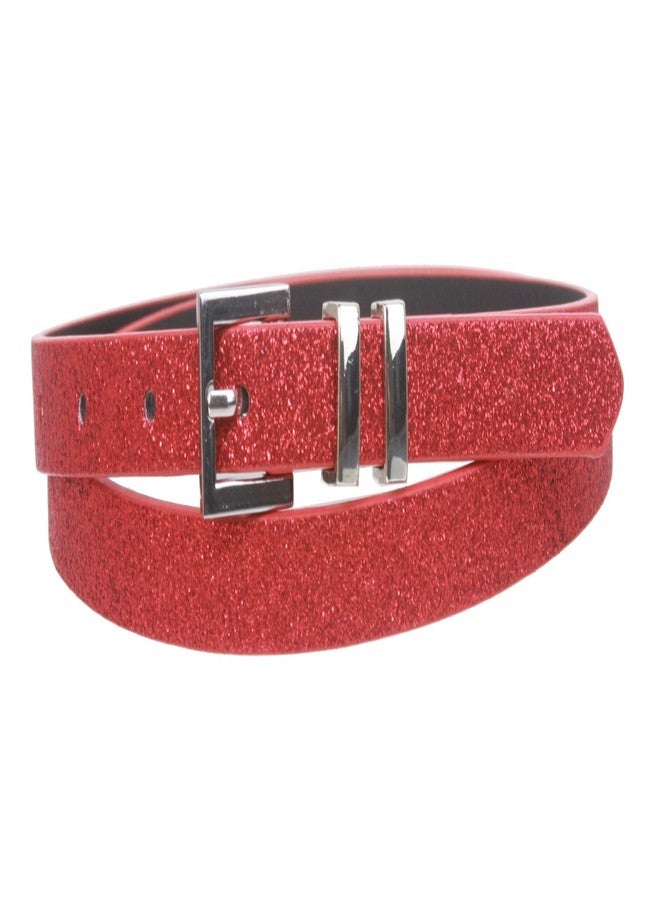 Beltiscool Ladies 5/8" Glitter Dress Skinny Belt, Red | M/L - 36" - Image 1